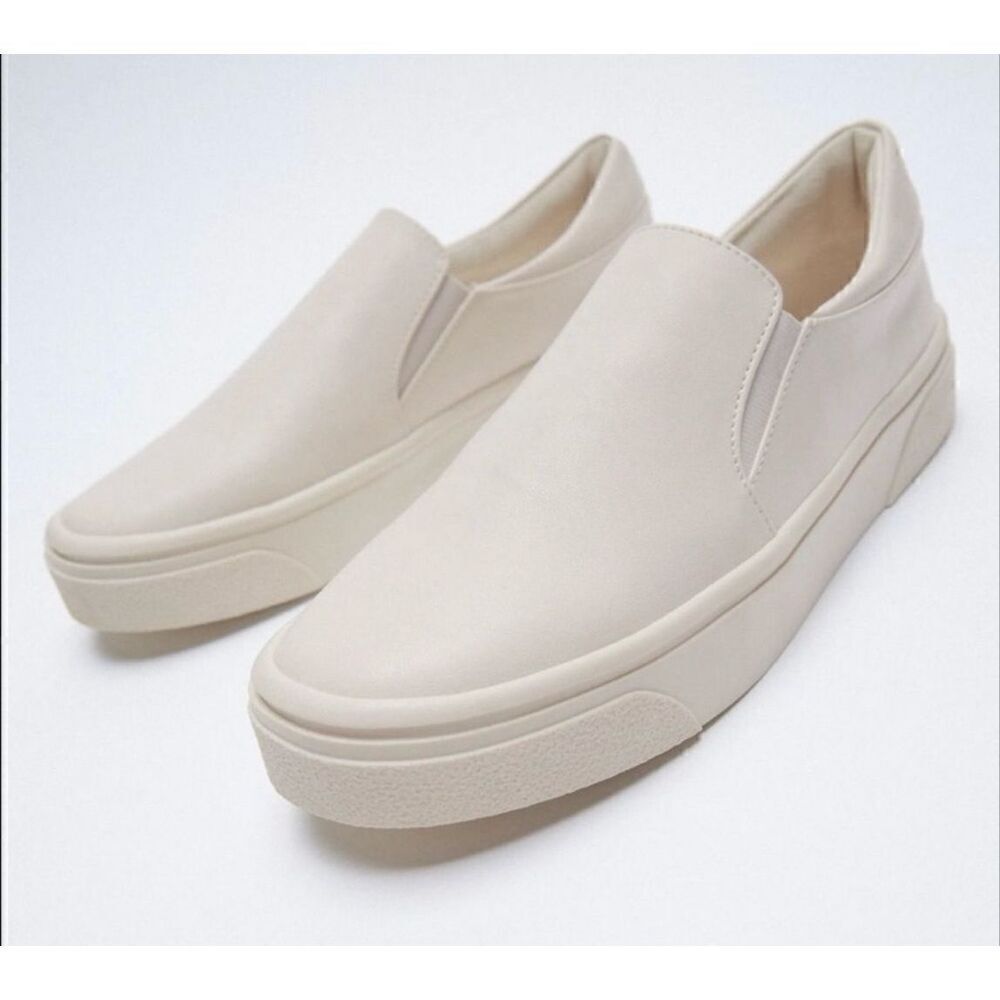Zara cream leather slide sneakers minimalist size 6